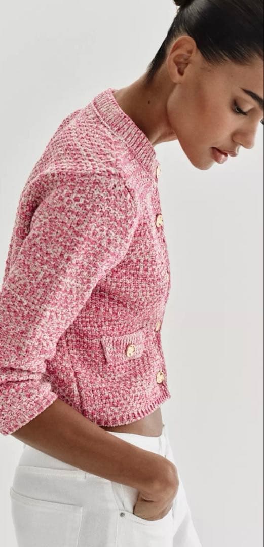 【ZARA ザラ】3/4レングススリーブニットカーディガン　ピンク　新品　M