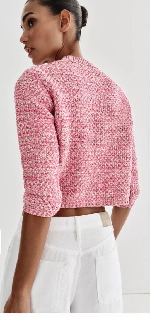【ZARA ザラ】3/4レングススリーブニットカーディガン　ピンク　新品　M