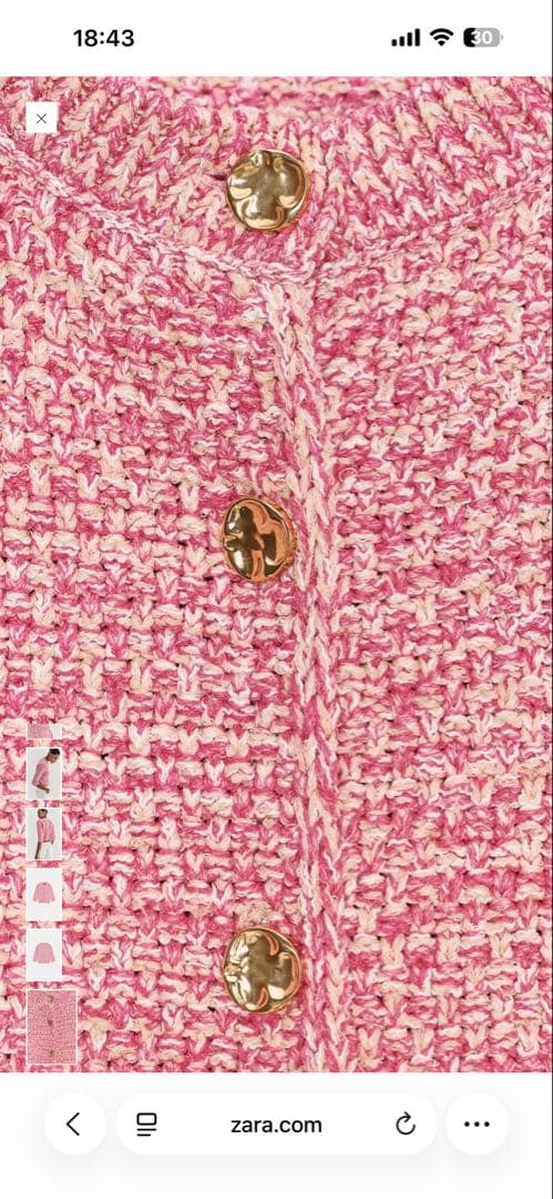 【ZARA ザラ】3/4レングススリーブニットカーディガン　ピンク　新品　M