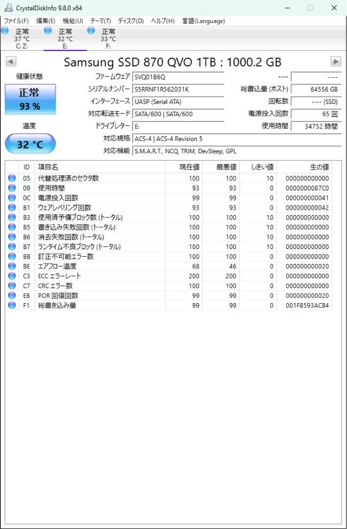 ゆ*ち様 Samsung SSD 870 QVO 1TB 2.5 SATA 動作