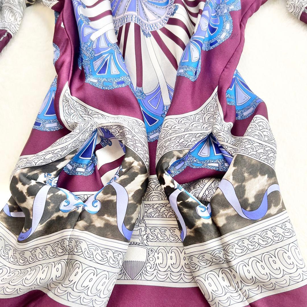 美品【エミリオプッチ】シルク総柄ワンピース☆プッチ柄☆七分袖☆上品☆春夏☆XL