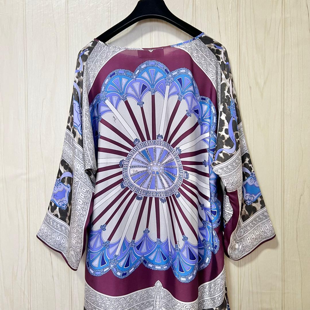 美品【エミリオプッチ】シルク総柄ワンピース☆プッチ柄☆七分袖☆上品☆春夏☆XL