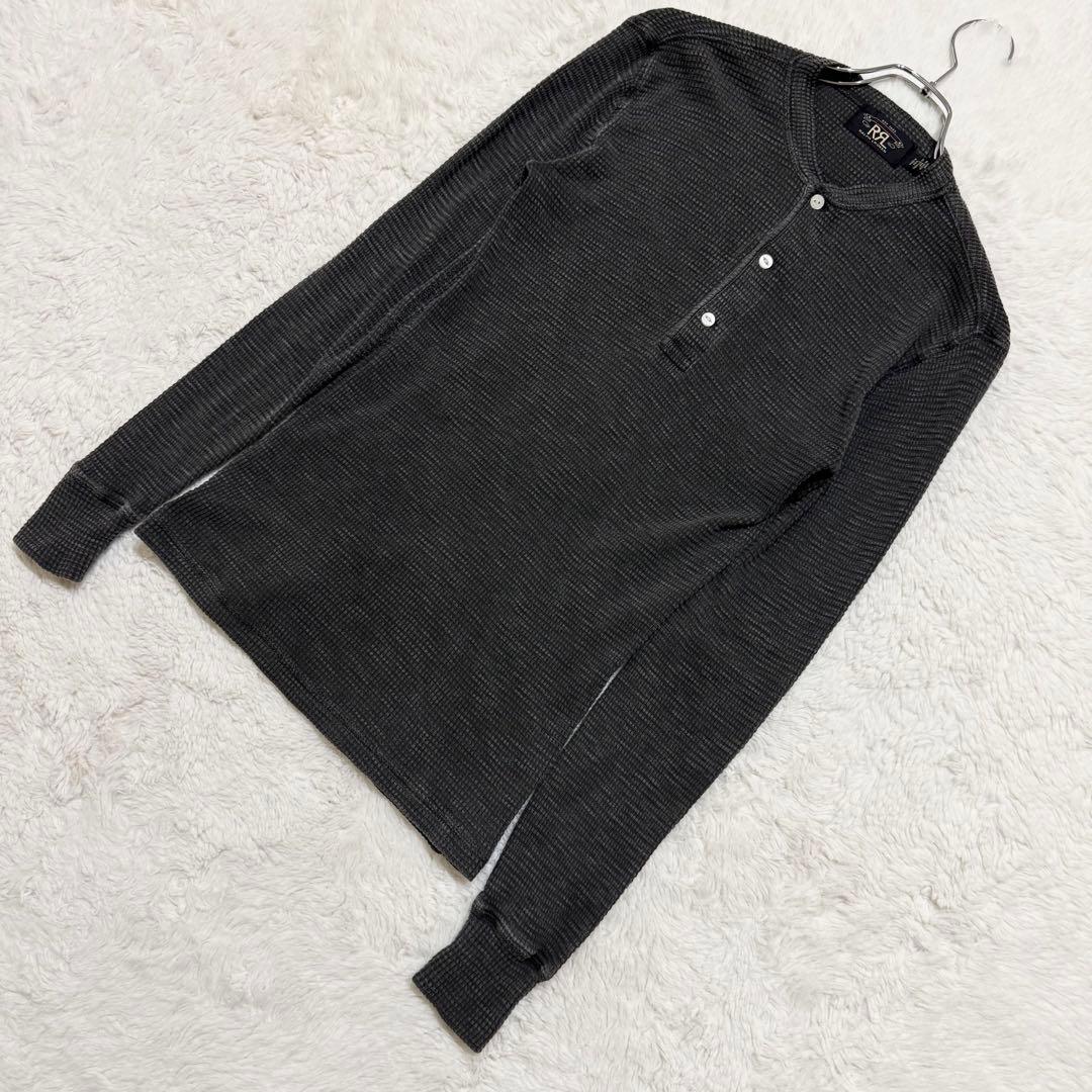 ダブルアールエル ヘンリーネック サーマルニット 長袖Tシャツ チャコール S