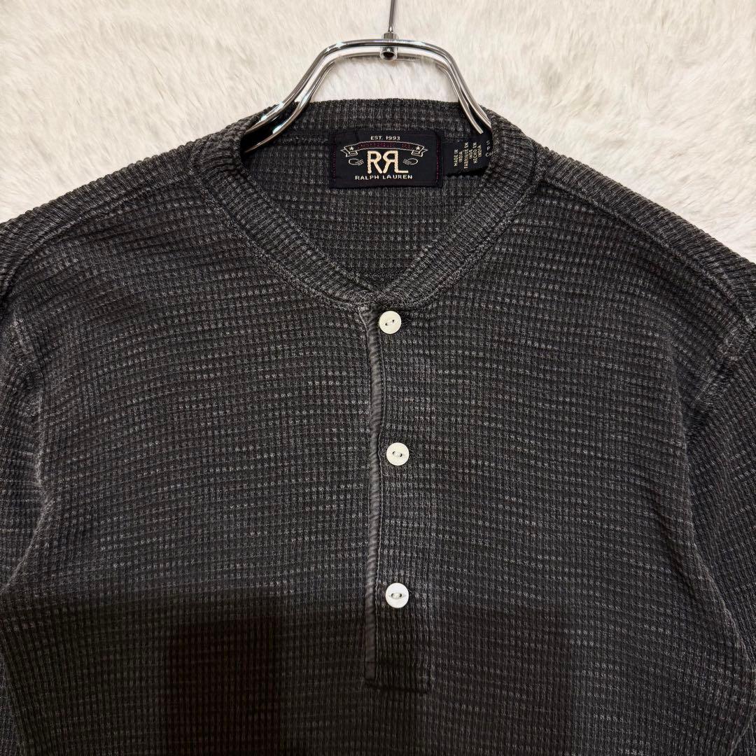 ダブルアールエル ヘンリーネック サーマルニット 長袖Tシャツ チャコール S