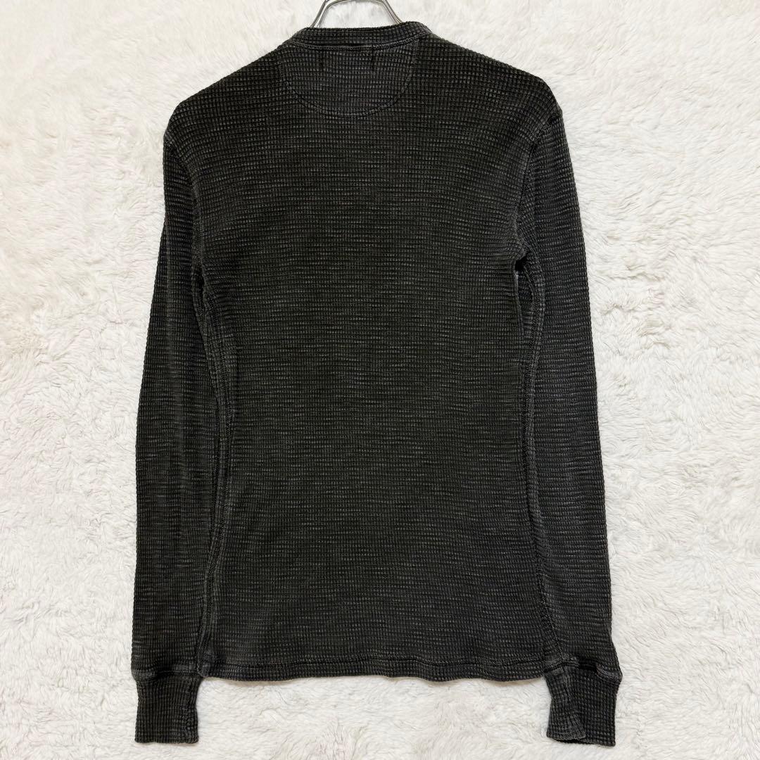 ダブルアールエル ヘンリーネック サーマルニット 長袖Tシャツ チャコール S