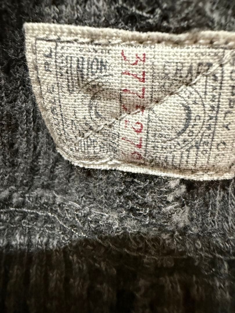 ダブルアールエル ヘンリーネック サーマルニット 長袖Tシャツ チャコール S