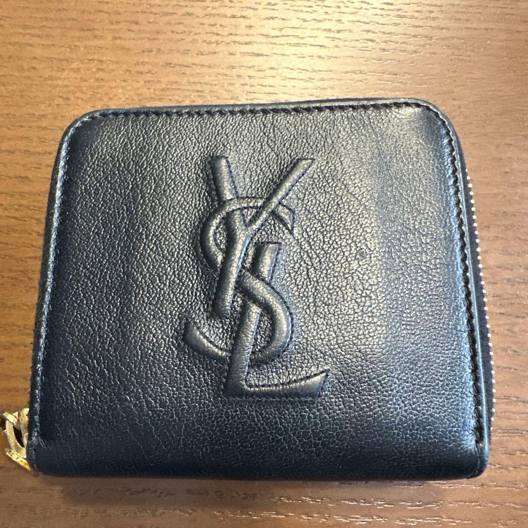 サンローラン YSL 黒 レザー 二つ折り財布