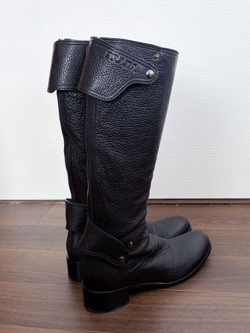 PRADA レザー ロングブーツ ブラック　25.5cm
