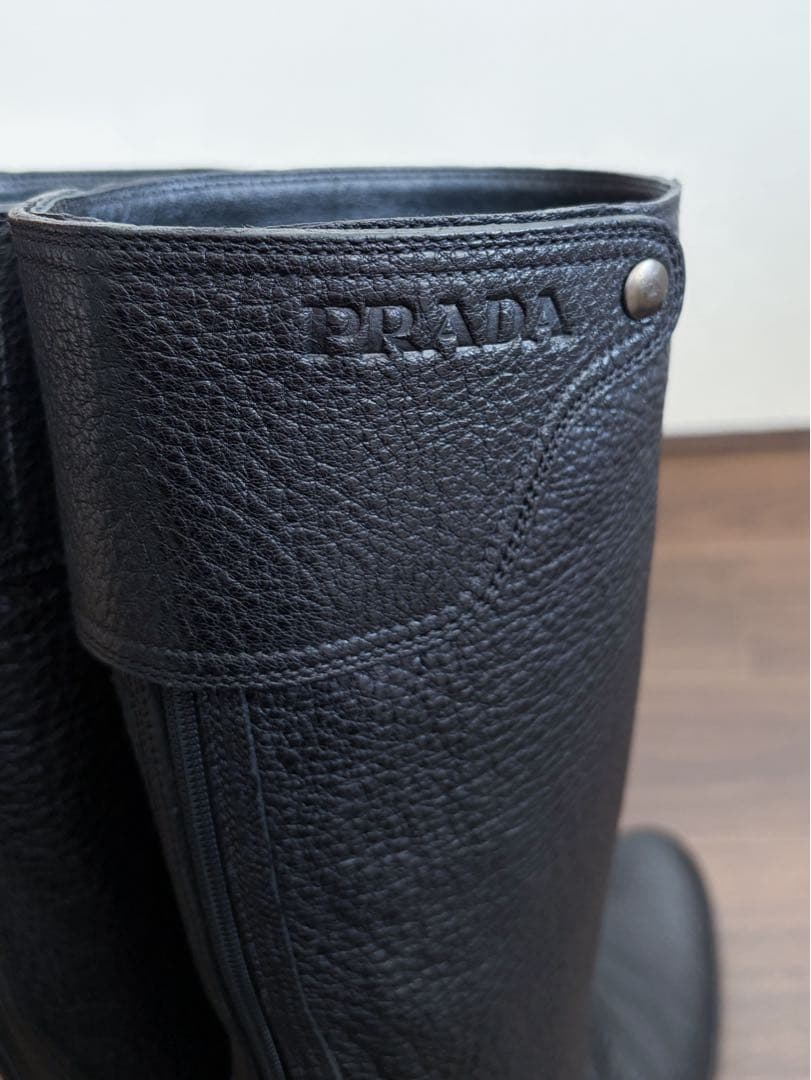 PRADA レザー ロングブーツ ブラック　25.5cm