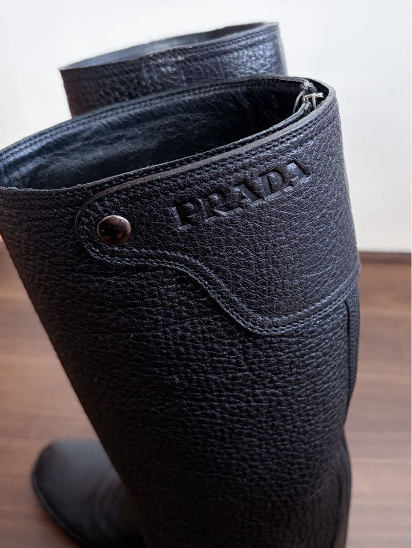 PRADA レザー ロングブーツ ブラック　25.5cm