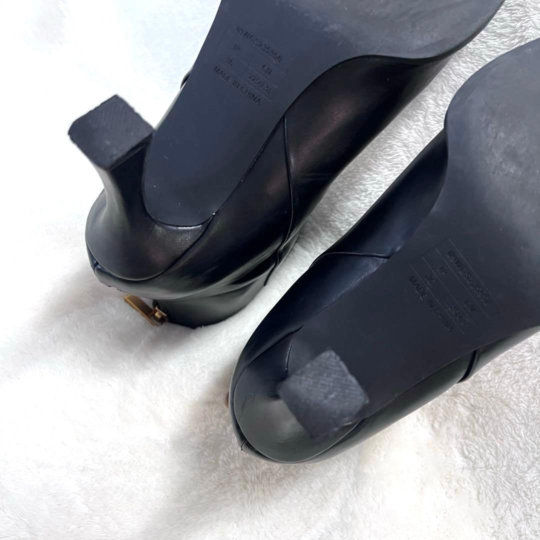 MilaOwenキトゥンヒールショートブーツ レザー 黒 ポインテッドトゥー