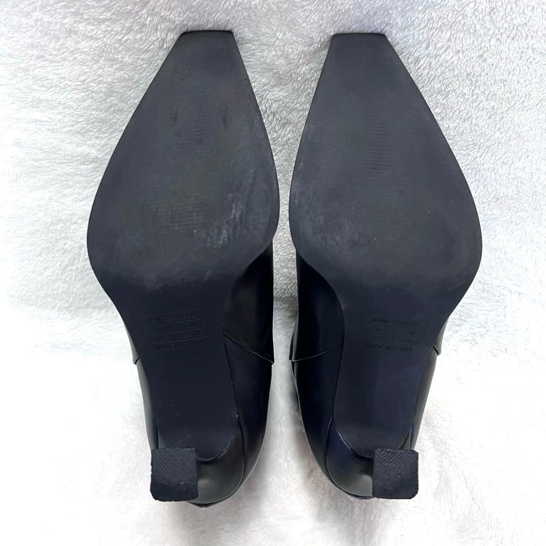 MilaOwenキトゥンヒールショートブーツ レザー 黒 ポインテッドトゥー