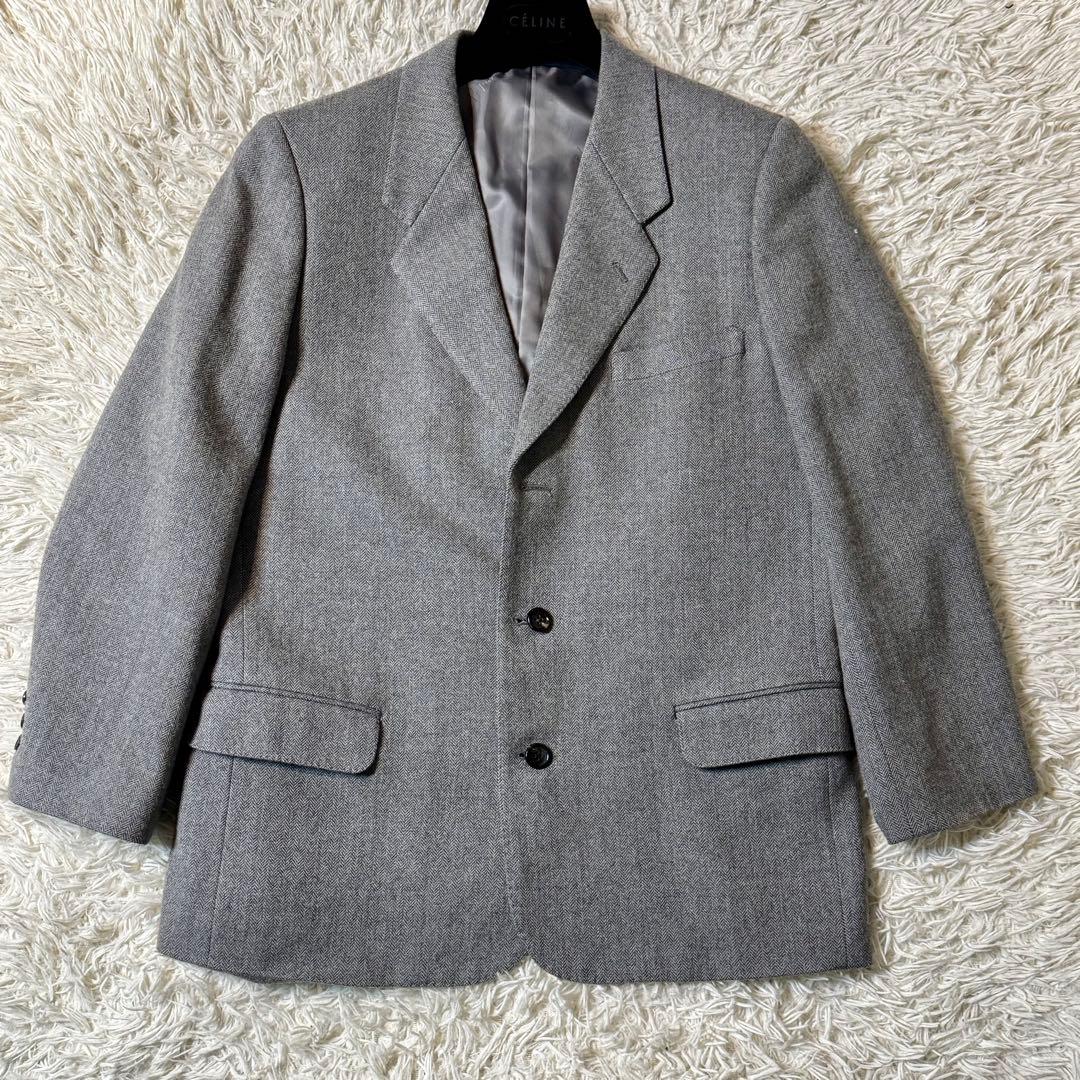 【美品】パパス　ウール　ヘリンボーン　ツイード　ジャケット　裏地ロゴ　M