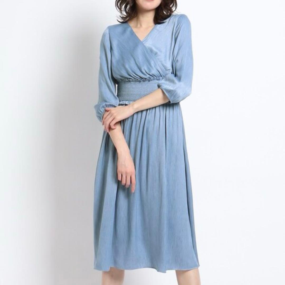 【クードシャンス】カシュクール　フレア　ワンピース　ブルー　パフスリーブ　M