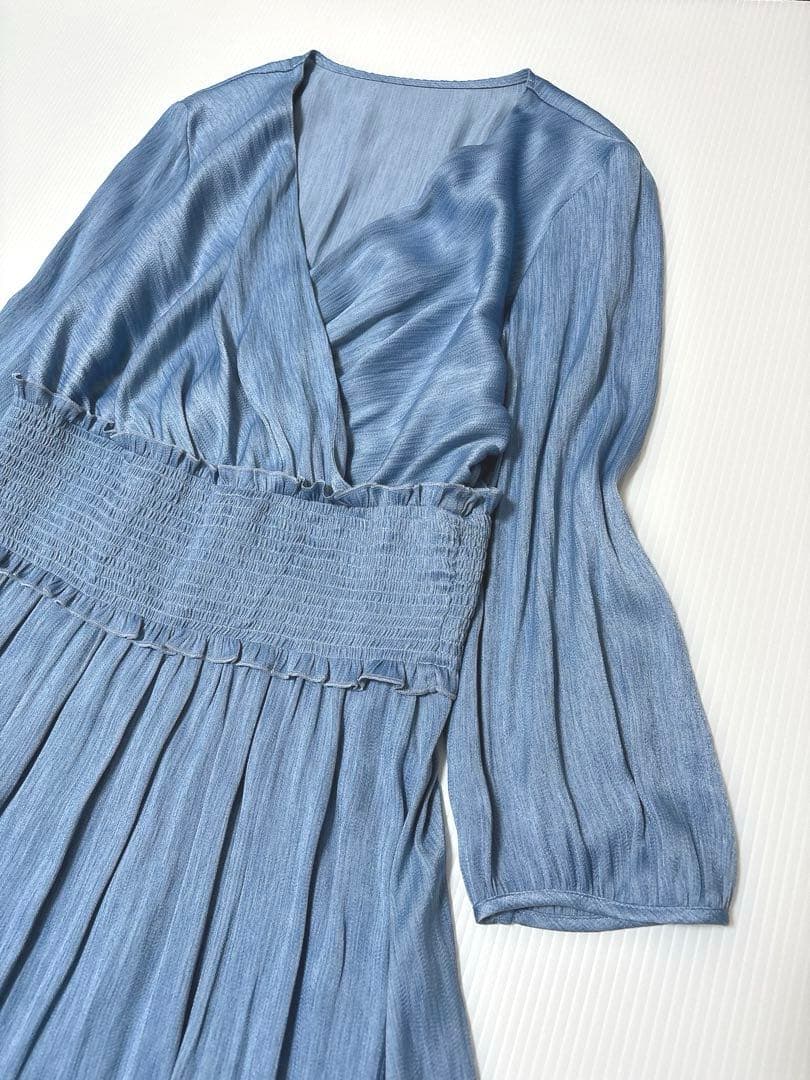 【クードシャンス】カシュクール　フレア　ワンピース　ブルー　パフスリーブ　M