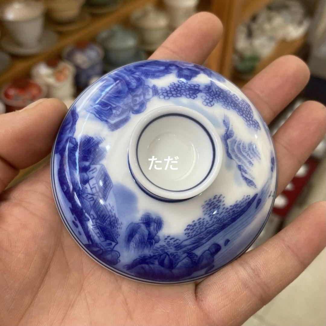 中国茶器 景徳鎮 鯖山水三才蓋碗 湯飲み 煎茶器 陶磁器 新品未使用