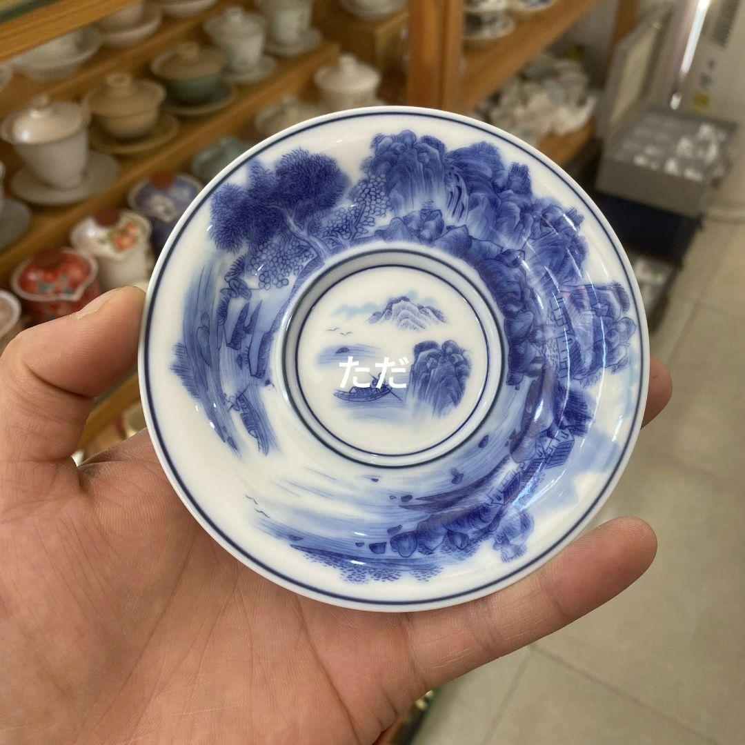中国茶器 景徳鎮 鯖山水三才蓋碗 湯飲み 煎茶器 陶磁器 新品未使用