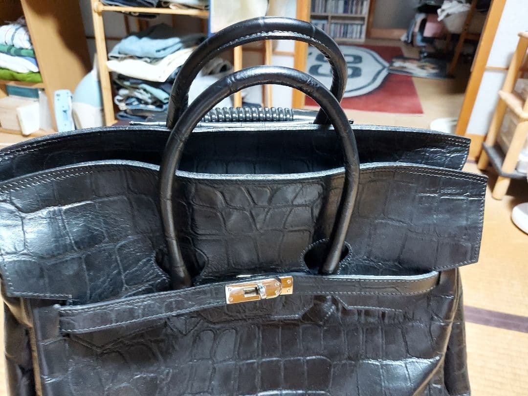 黒 クロコダイル風牛革キャリーカートバッグ　※イタリア製品