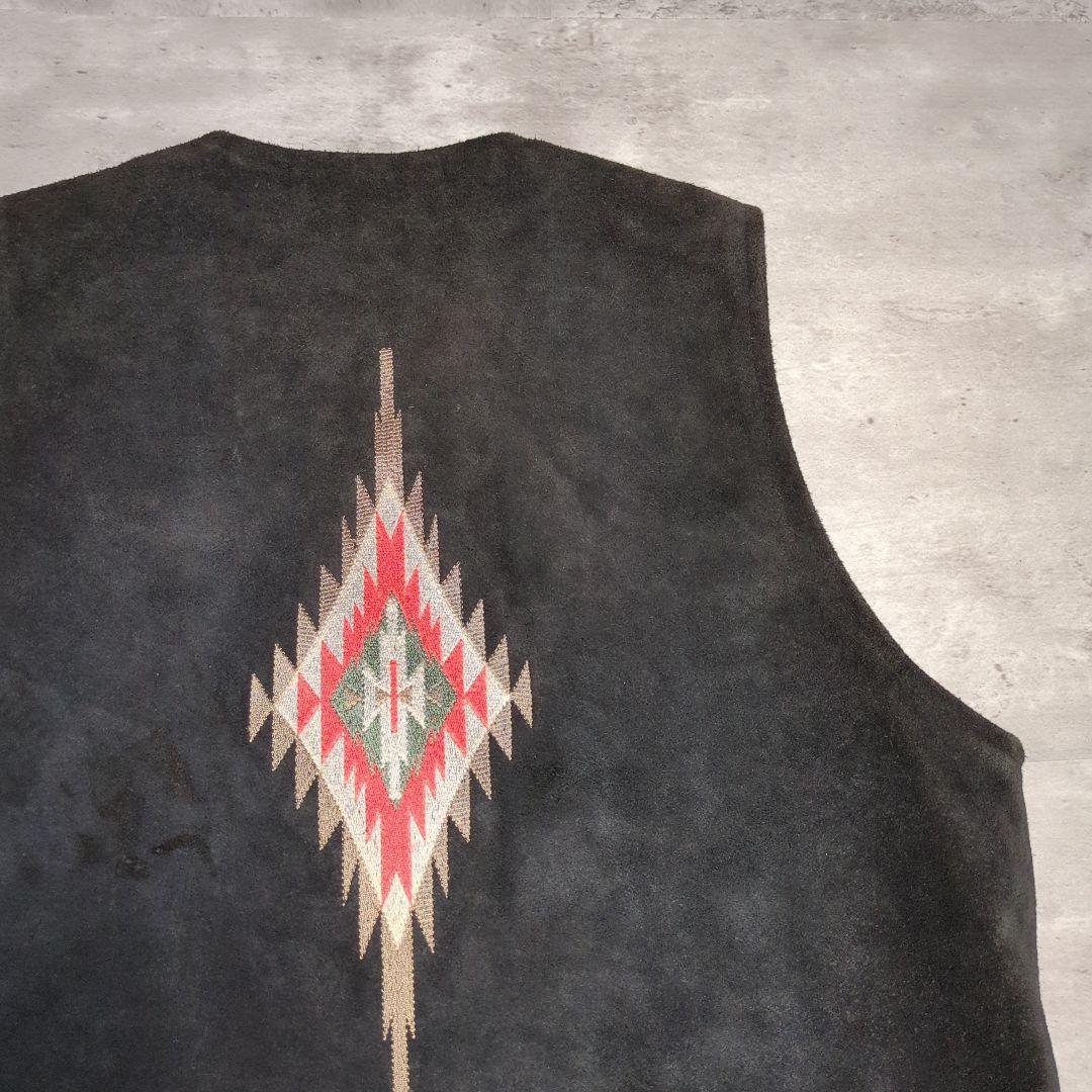 【90s_vintage】オルテガチマヨ両面刺繍SuedeVest old古着