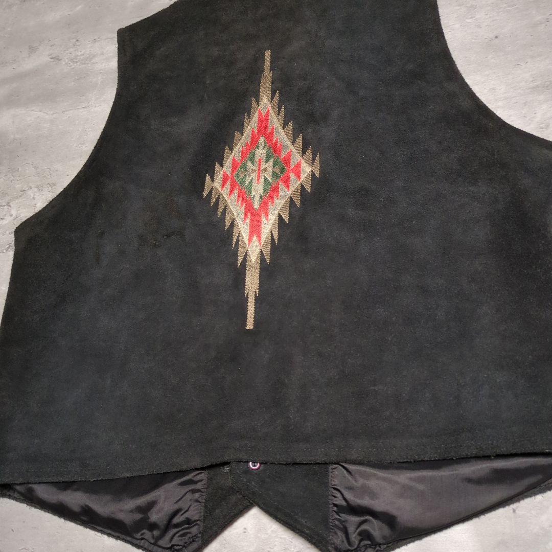 【90s_vintage】オルテガチマヨ両面刺繍SuedeVest old古着