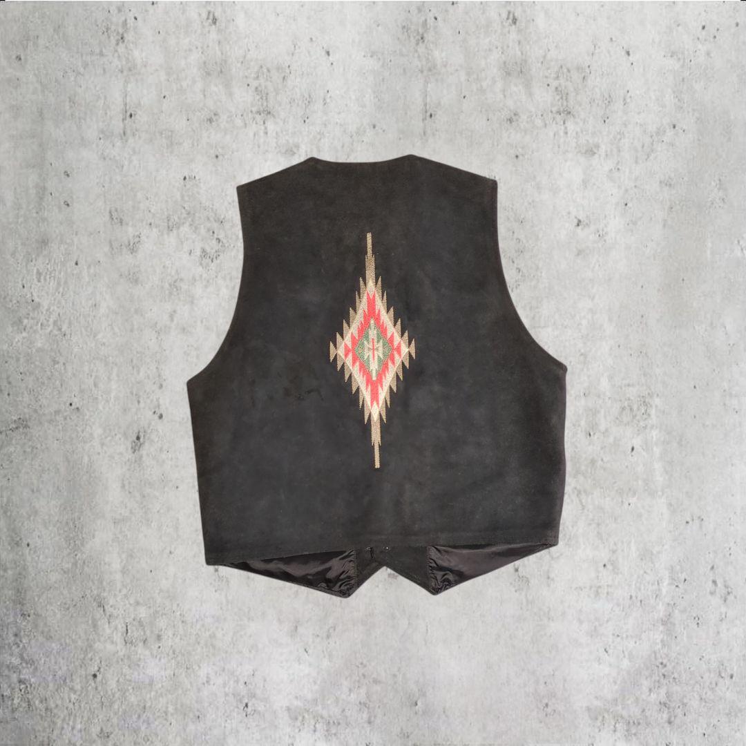 【90s_vintage】オルテガチマヨ両面刺繍SuedeVest old古着