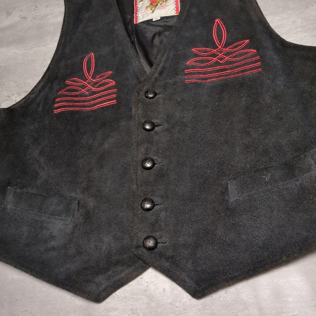 【90s_vintage】オルテガチマヨ両面刺繍SuedeVest old古着