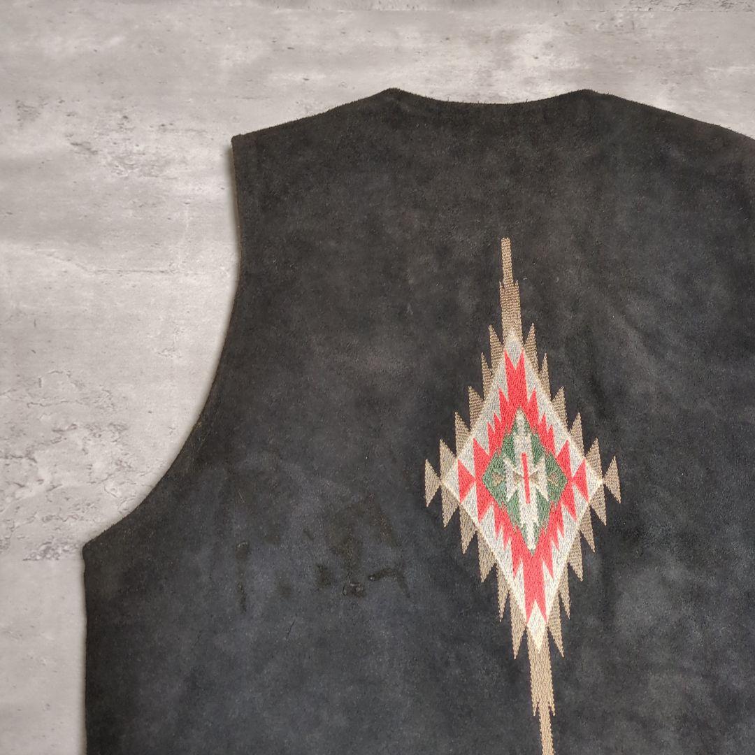 【90s_vintage】オルテガチマヨ両面刺繍SuedeVest old古着