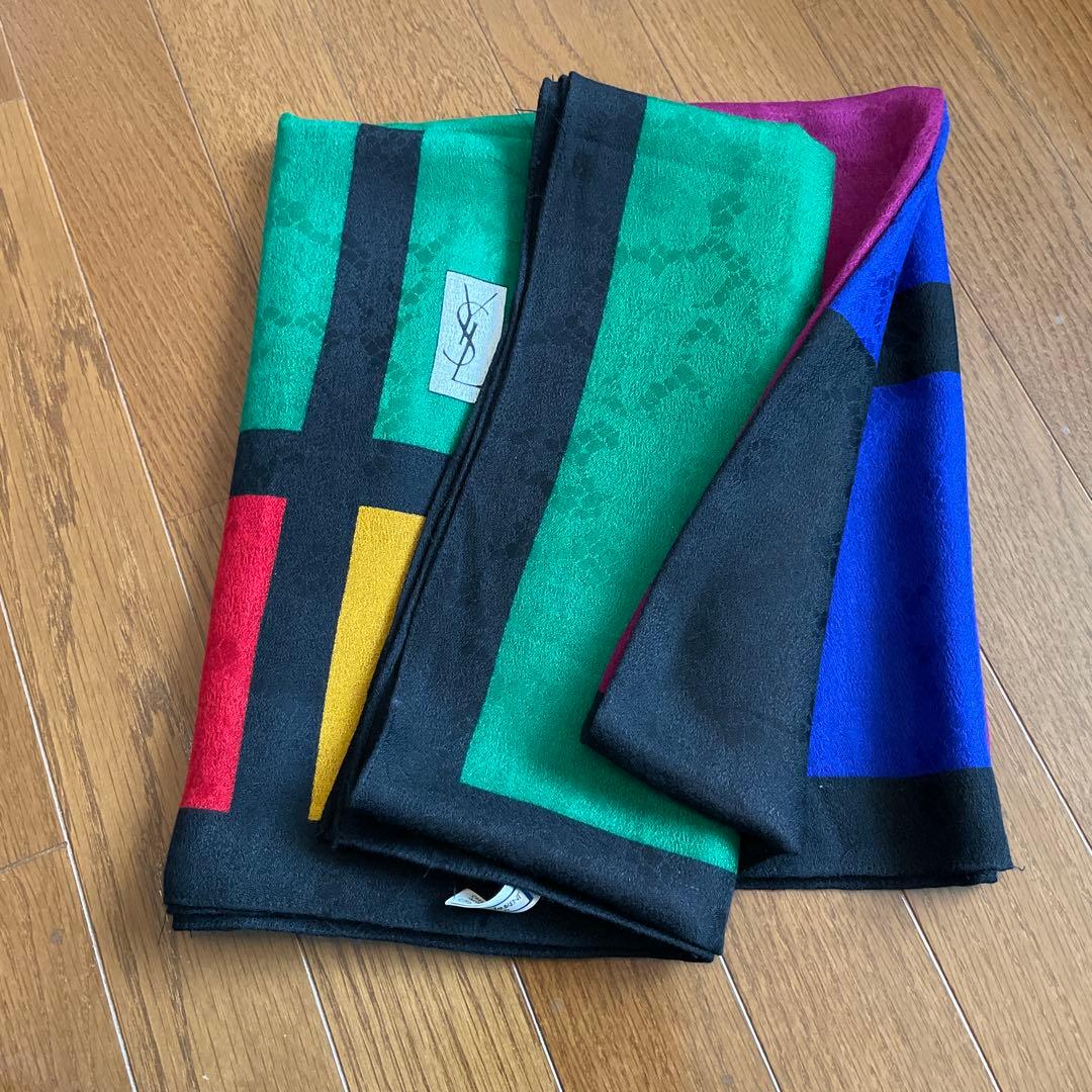 YvesSaintLaurent シルクウール大判スカーフ 145㎝