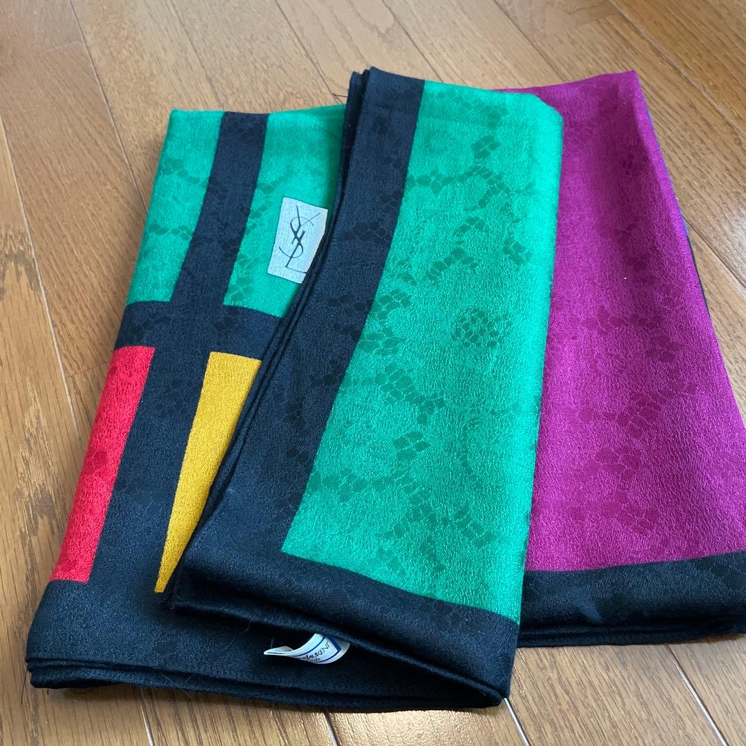 YvesSaintLaurent シルクウール大判スカーフ 145㎝