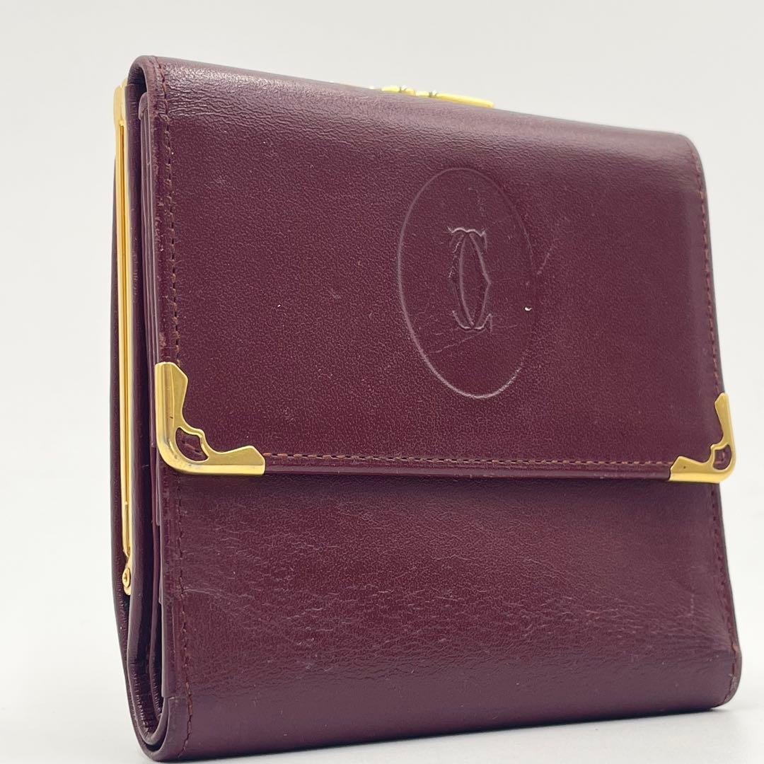 Cartier カルティエ マストライン 二つ折り財布 がま口 レザー ボルドー