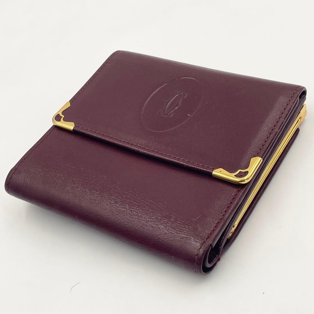 Cartier カルティエ マストライン 二つ折り財布 がま口 レザー ボルドー