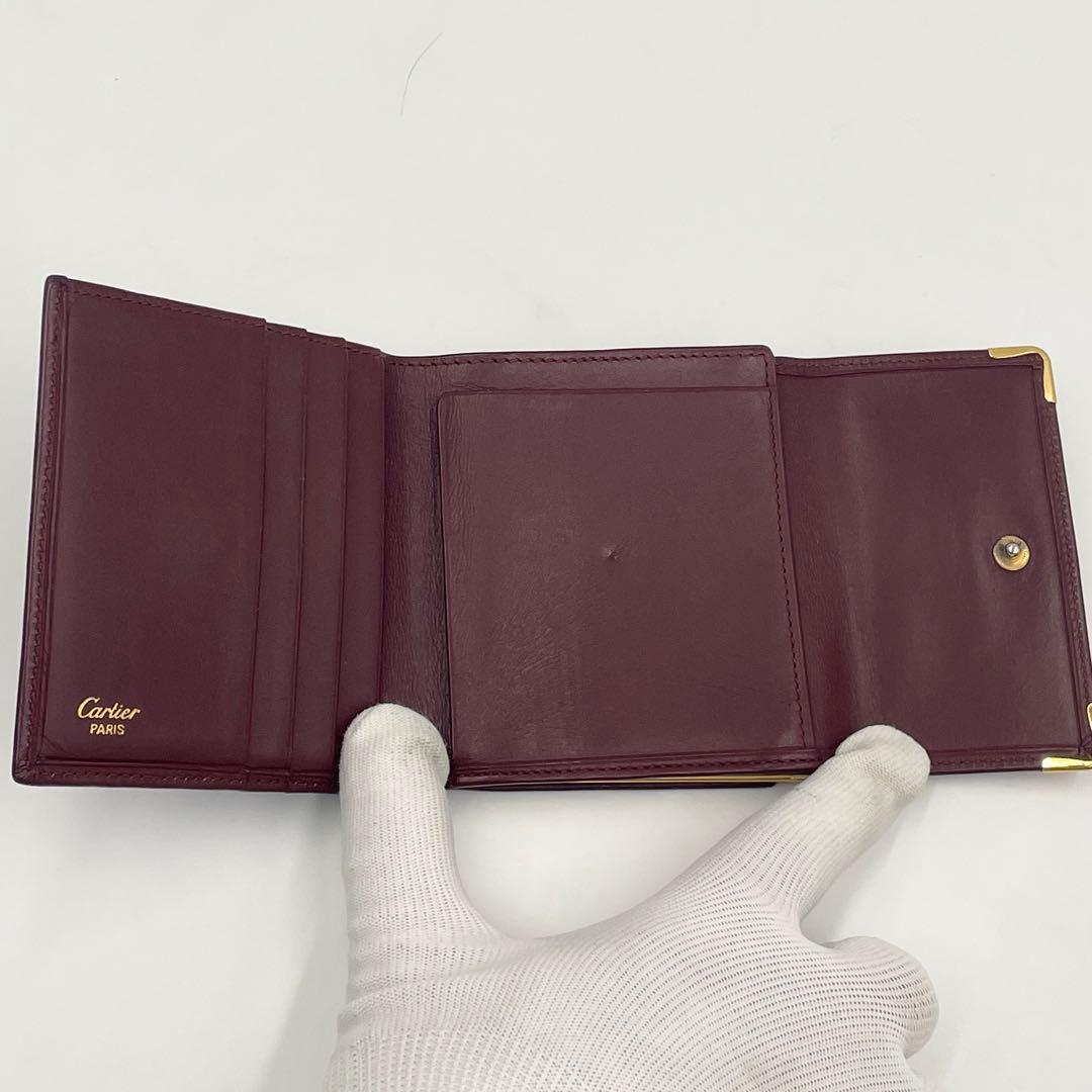 Cartier カルティエ マストライン 二つ折り財布 がま口 レザー ボルドー