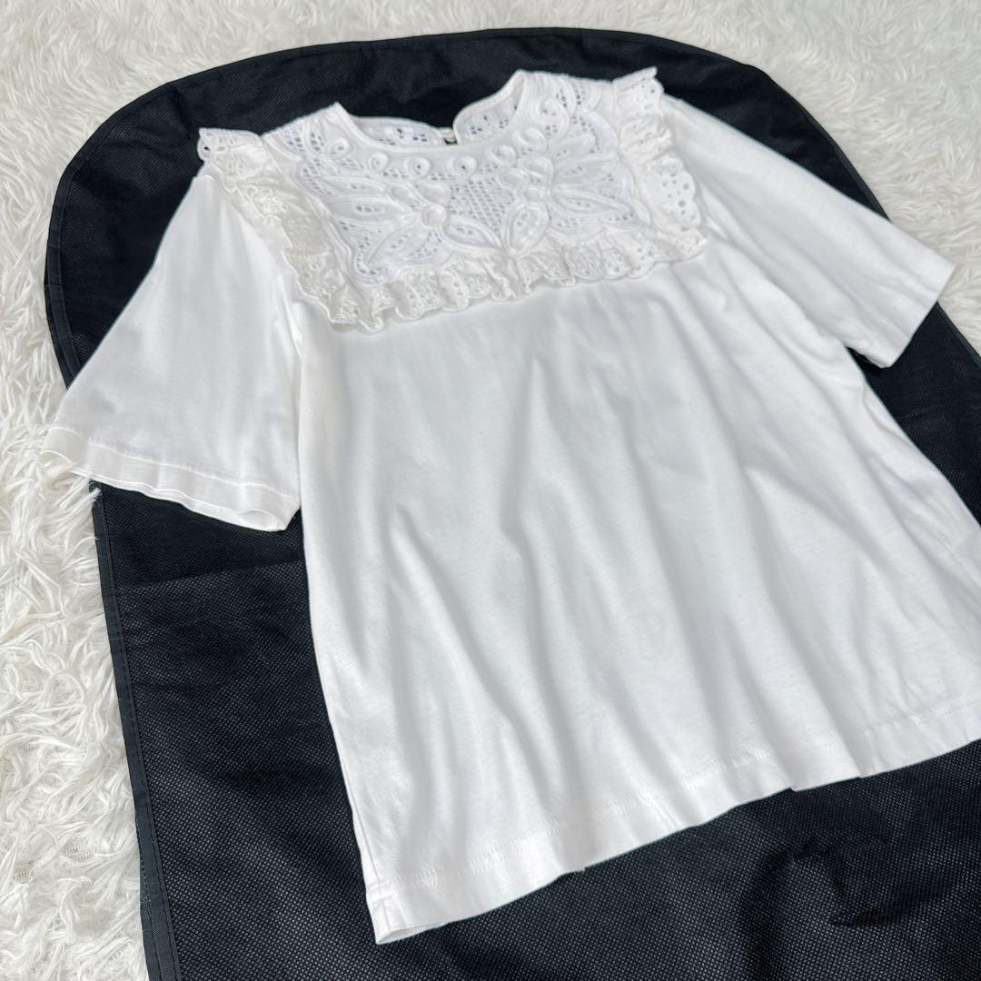 【極美品】MUVEIL ミュベール バテンレース フリルプルオーバー カットソー