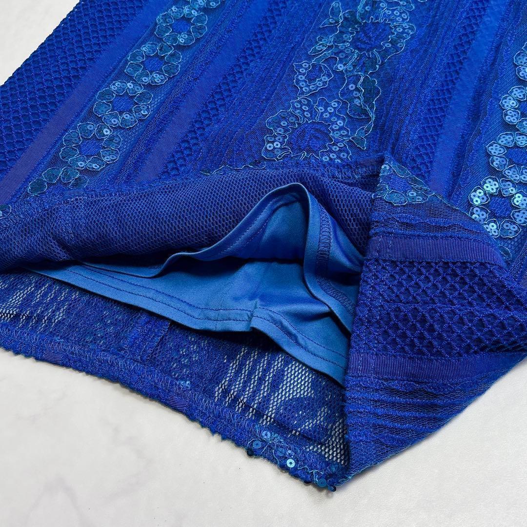 【TADASHI SHOJI】スパンコール ワンピースドレス　ノースリーブ　青