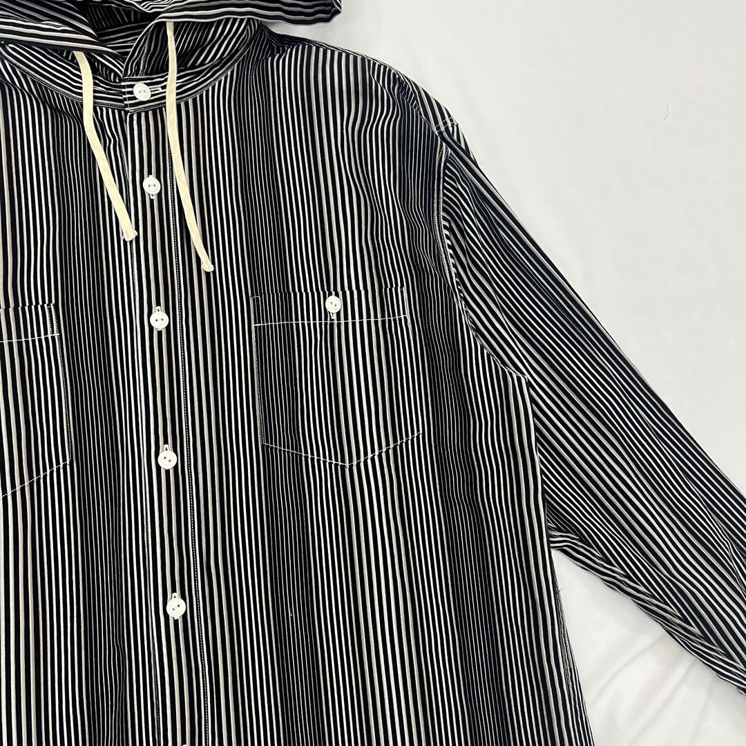 【美品】小倉縞縞 立体ストライプ フーデッドシャツ #131 小倉織 40s仕様