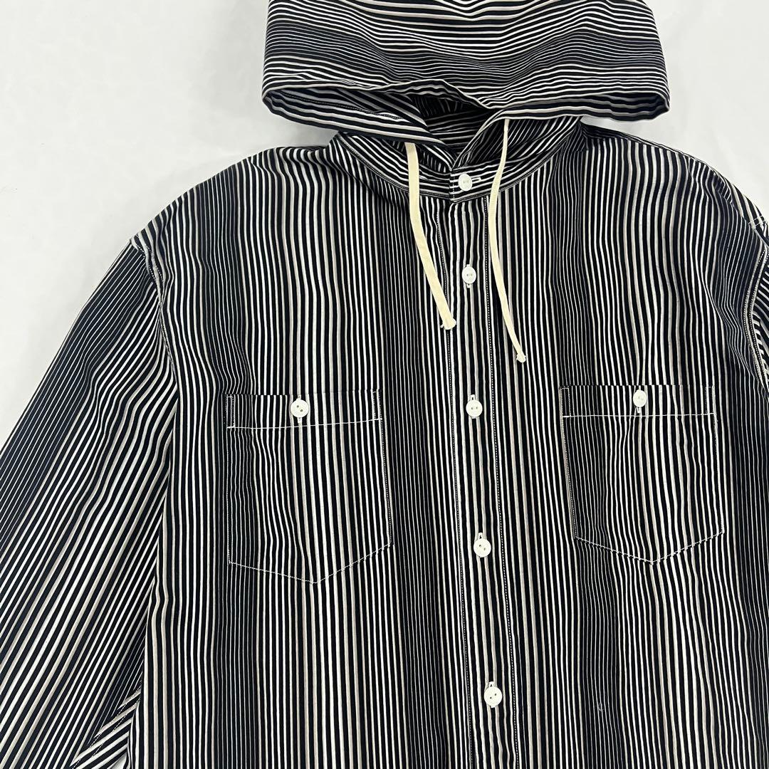 【美品】小倉縞縞 立体ストライプ フーデッドシャツ #131 小倉織 40s仕様