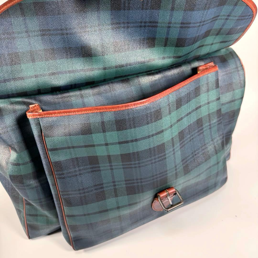 希少 ラルフローレン ボストンバッグ 2way チェック グリーン レザー ロゴ