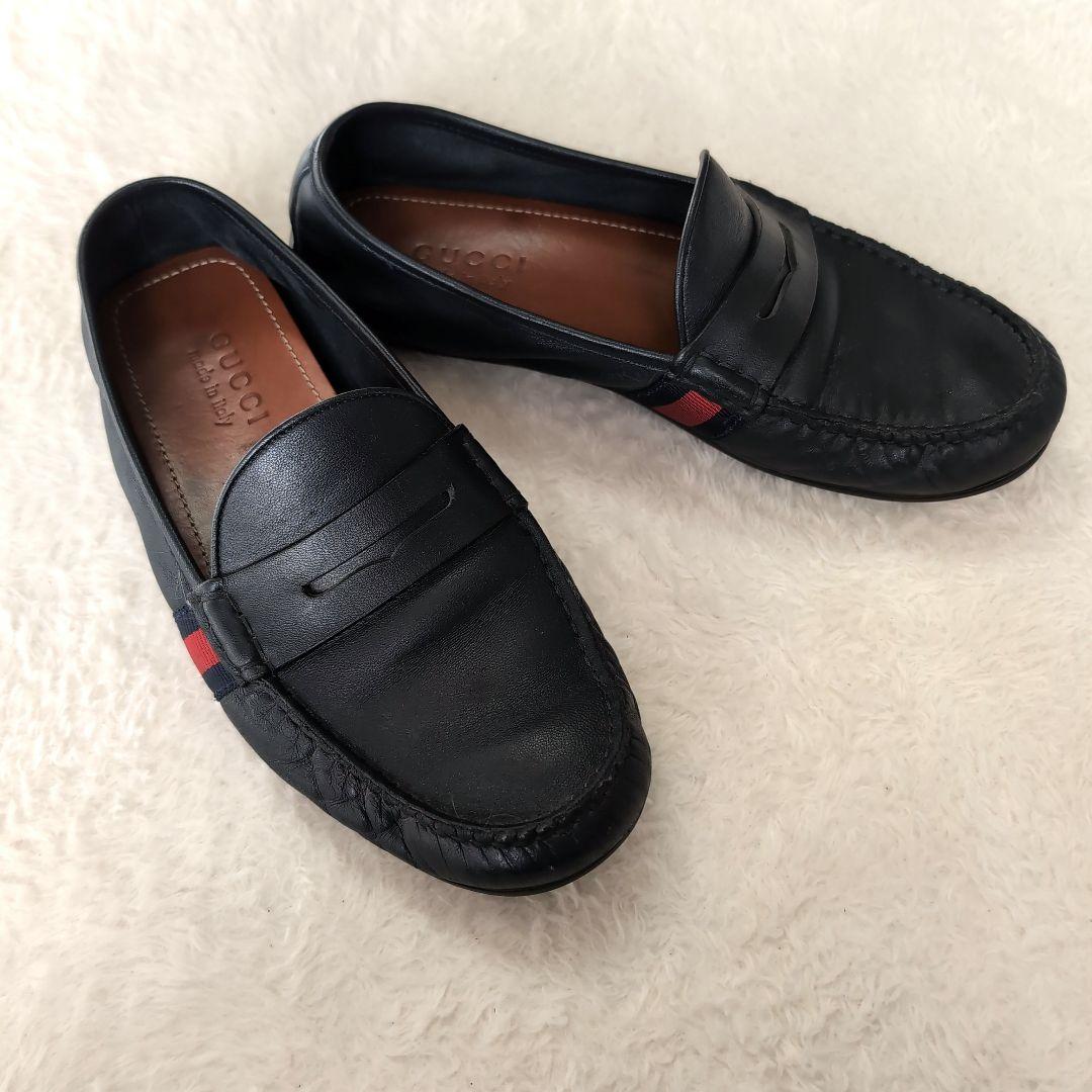 ✧訳あり【グッチ】ローファー紺　ドライビングシューズ　シェリーライン