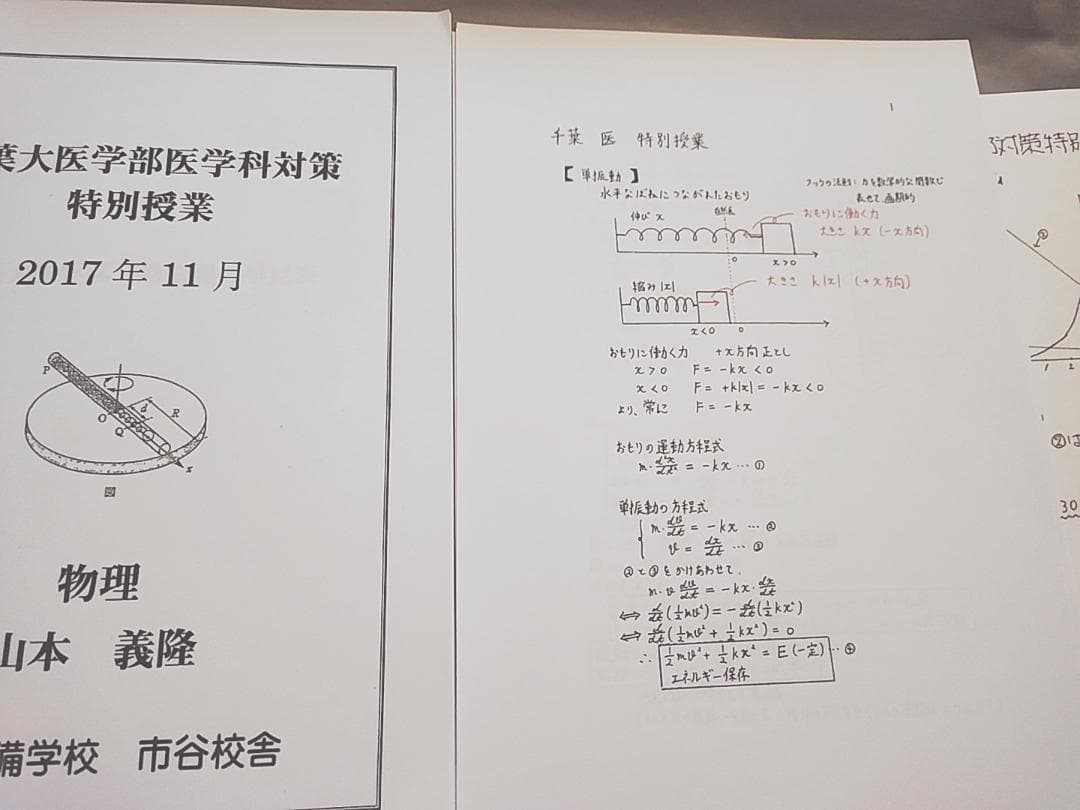 駿台　千葉大医学部医学科物理対策　山本義隆先生　問題板書セット　鉄緑会　河合塾