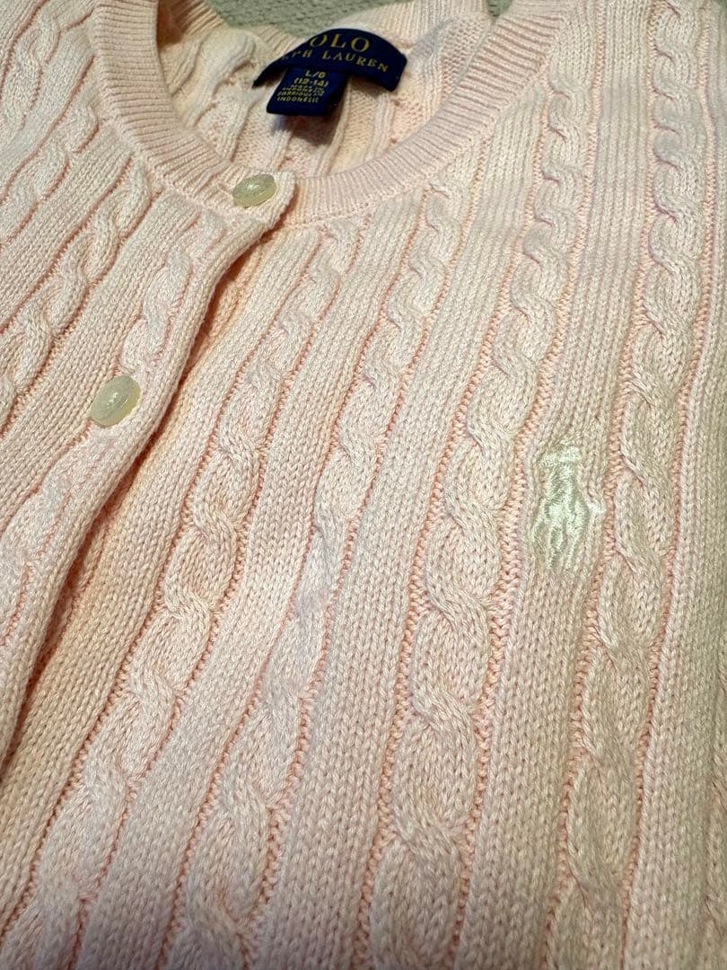 Polo Ralph Lauren ピンク ミニケーブルコットンカーディガン　S