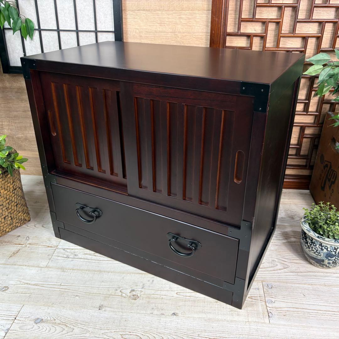 民芸家具和箪笥2点セット（三段四つ引き＋引き戸チェスト）木製桐材無垢和室和風総桐