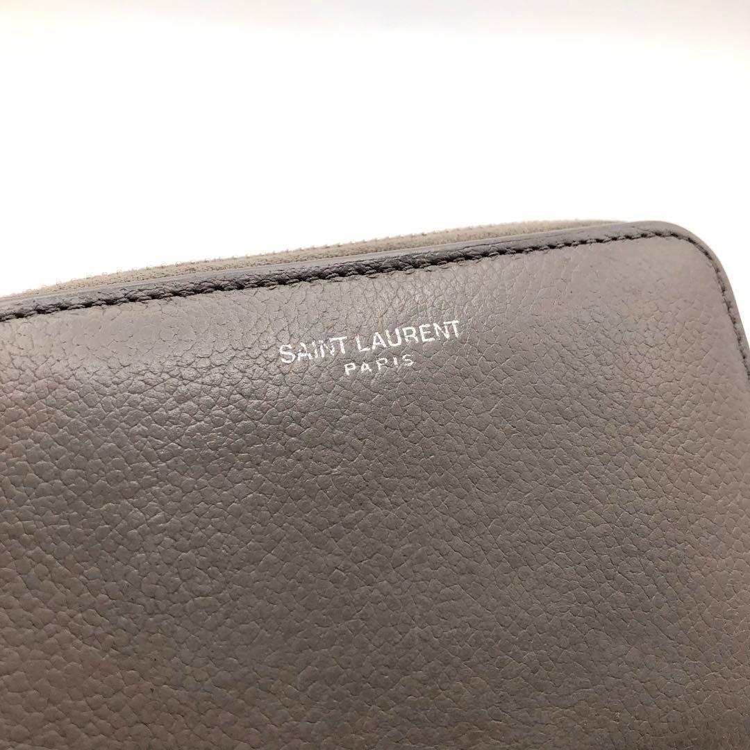 サンローラン 2つ折り財布 コンパクトジップアラウンドウォレット グレー レザー