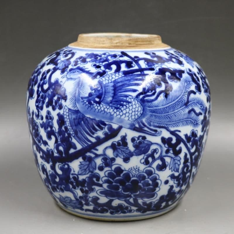 中国美術品 青花磁花鳳紋壺 景徳鎮 陶磁器 装飾品 現代工芸品 美術品 置物