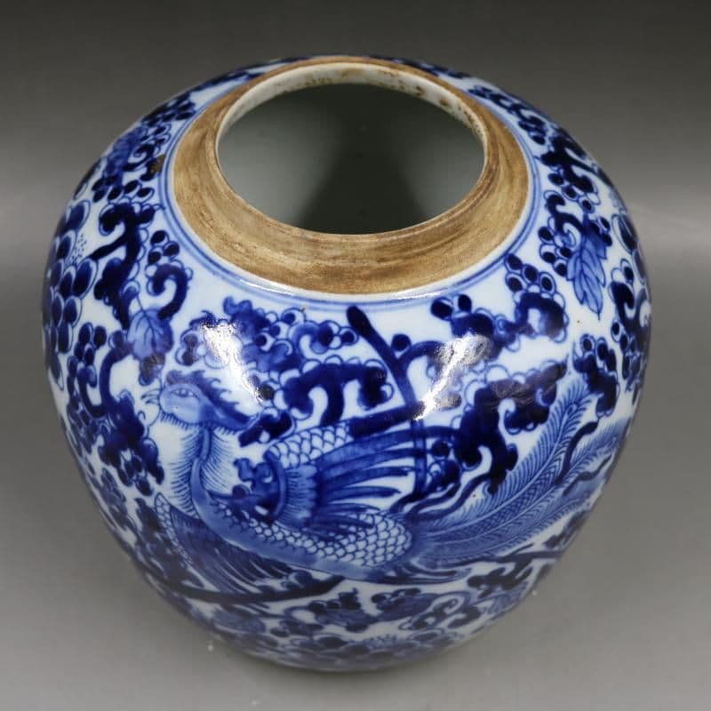 中国美術品 青花磁花鳳紋壺 景徳鎮 陶磁器 装飾品 現代工芸品 美術品 置物