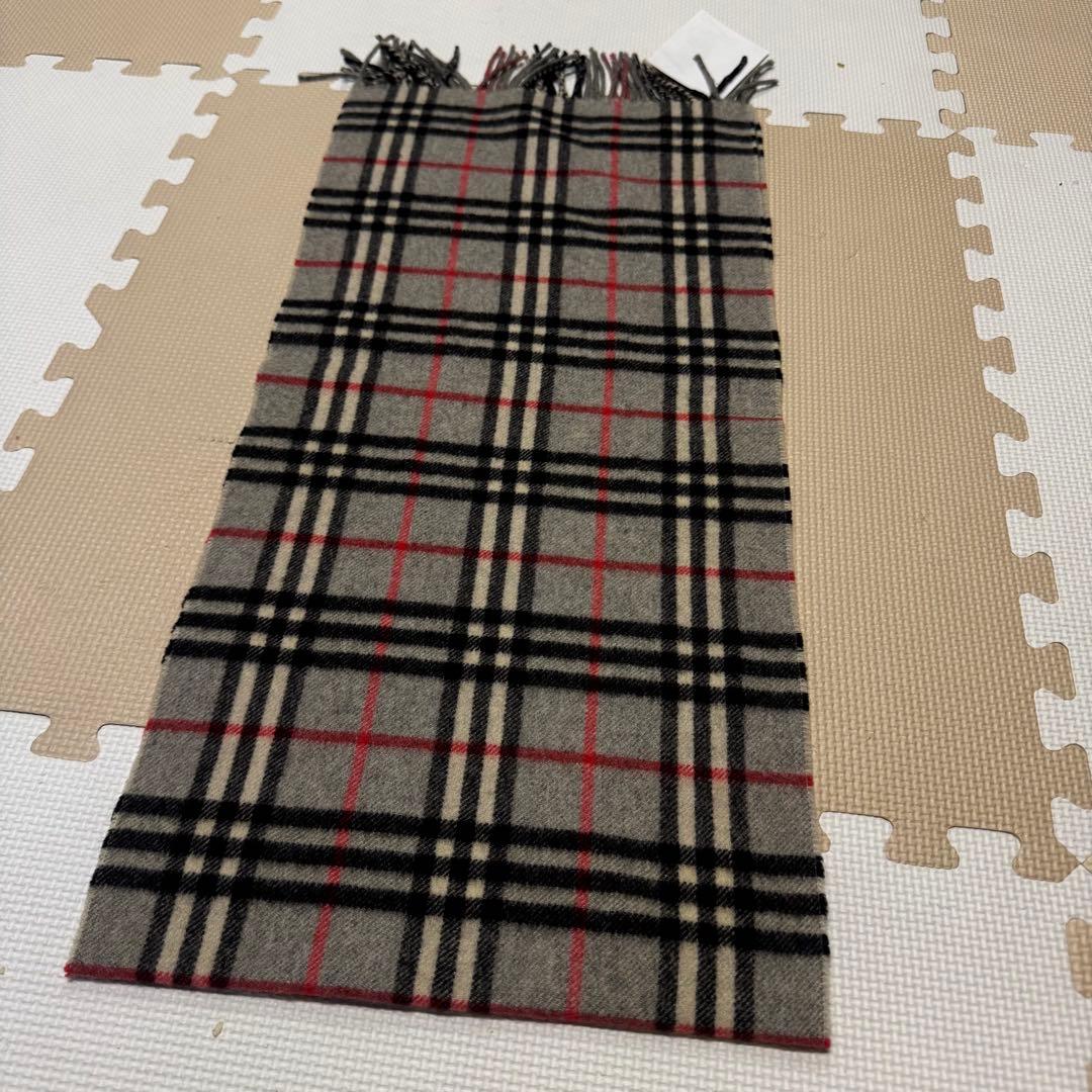 【美品】Burberry チェック柄 カシミア100% マフラー グレー 定番