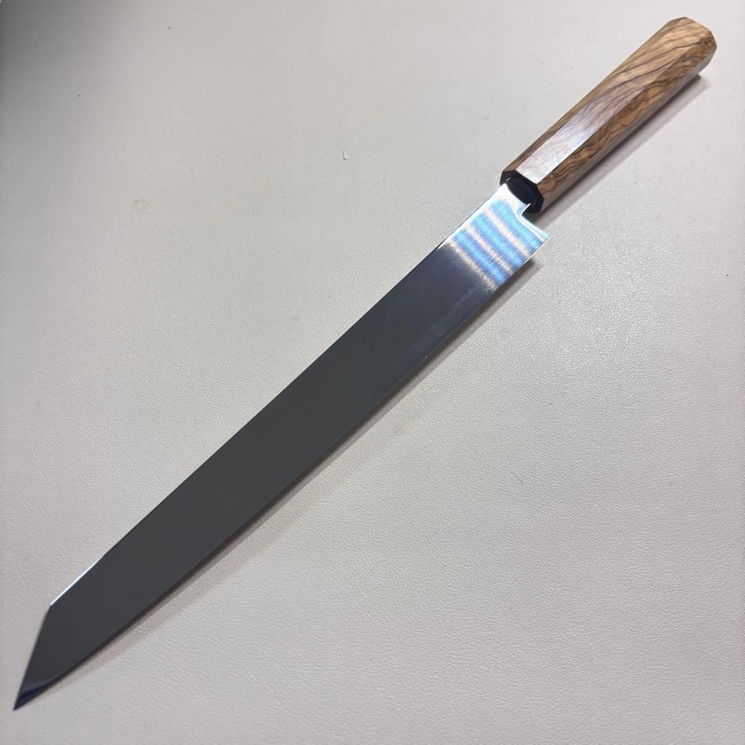270mm 切付柳刃包丁 鏡面　オリーブ材八角柄 刺身包丁 全鋼～