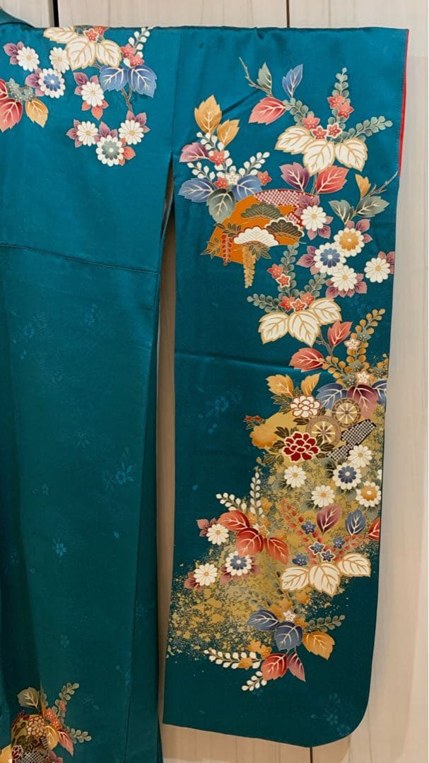 TASMC3 振袖　正絹　手描友禅　中古　花　美品　tjk003