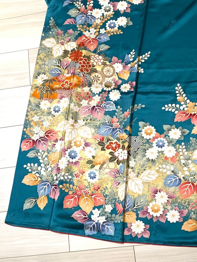 TASMC3 振袖　正絹　手描友禅　中古　花　美品　tjk003