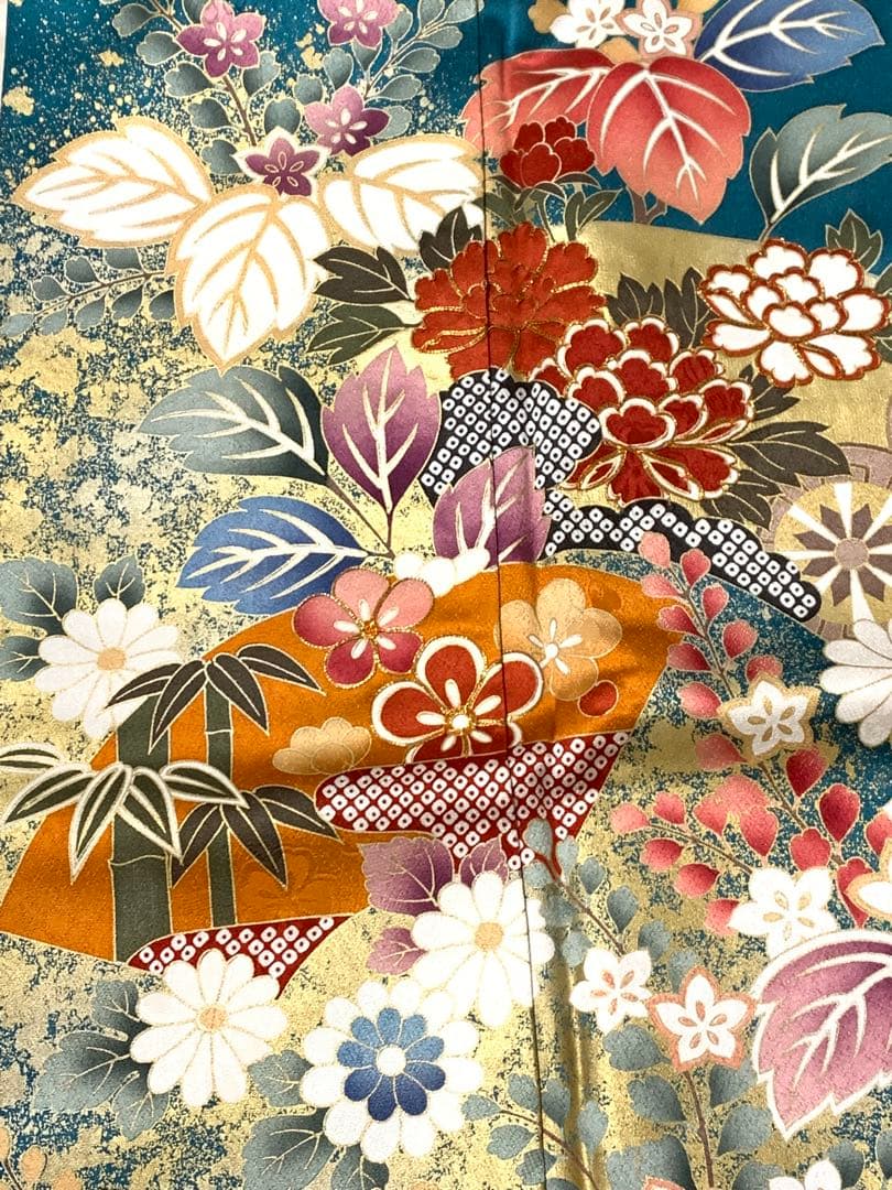 TASMC3 振袖　正絹　手描友禅　中古　花　美品　tjk003