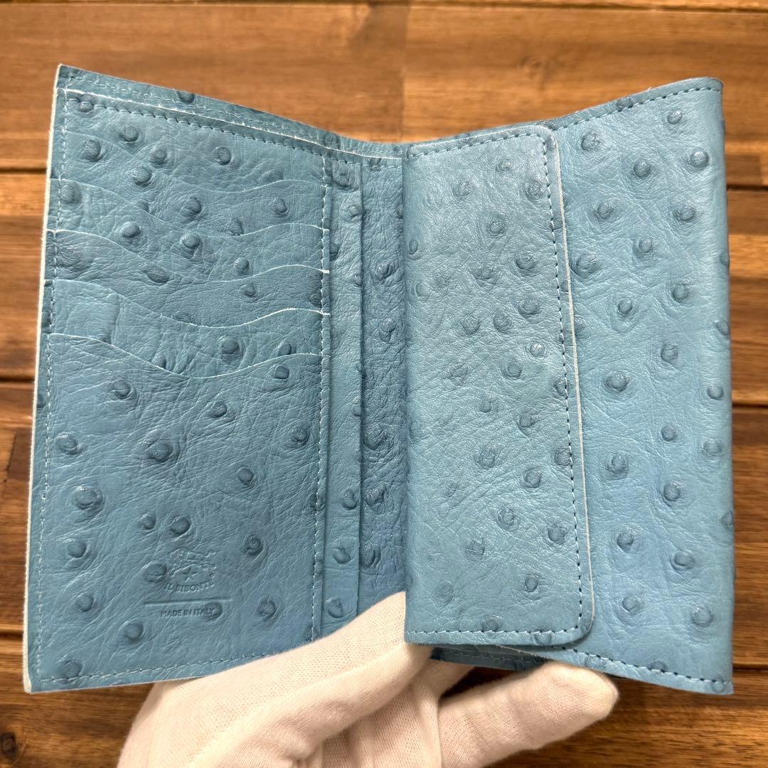新品 イルビゾンテ 折り財布 オーストリッチエンボスドレザー ブルー